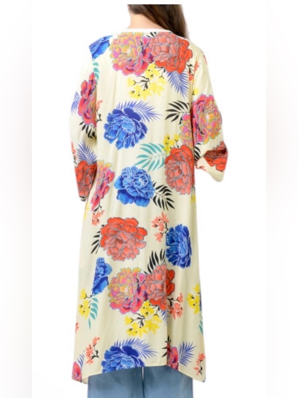Rhea Floral Cream Kimono Duster Lightweight Women’s 100% Viscose NWT Size L/XL - Picture 3 of 11